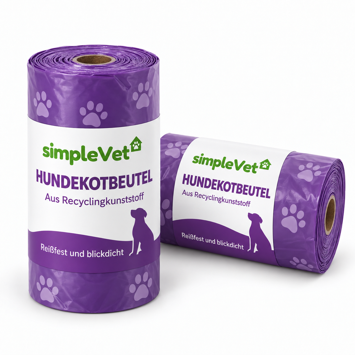 simpleVet Hundekotbeutel aus Recyclingkunststoff, reißfest und blickdicht, zwei Rollen