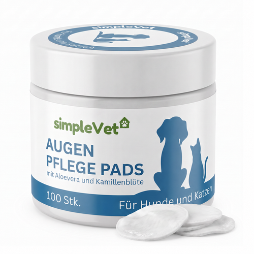 Dose simpleVet Augenpflege Pads mit Aloe Vera und Kamillenblüte für Hunde und Katzen, 100 Stück