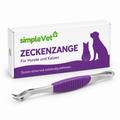 simpleVet Zeckenzange mit Verpackung im Hintergrund